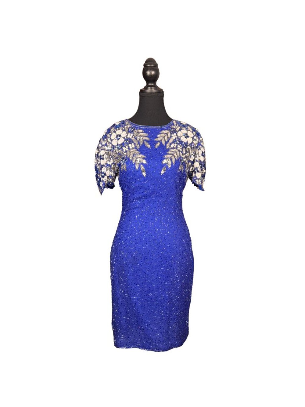Vintage Silk Beaded Cocktail Dress Royal Blue Beaded Dress Petite Vogue Evening
